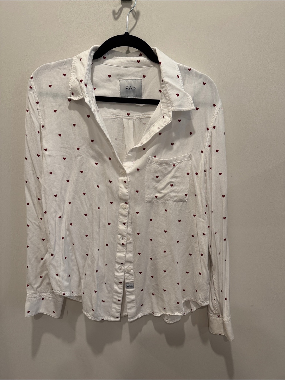 Rails White Button-Down Shirt with Red Heart Print